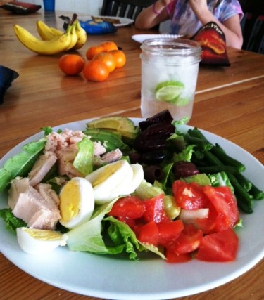 Nicoise Salad on plate on table