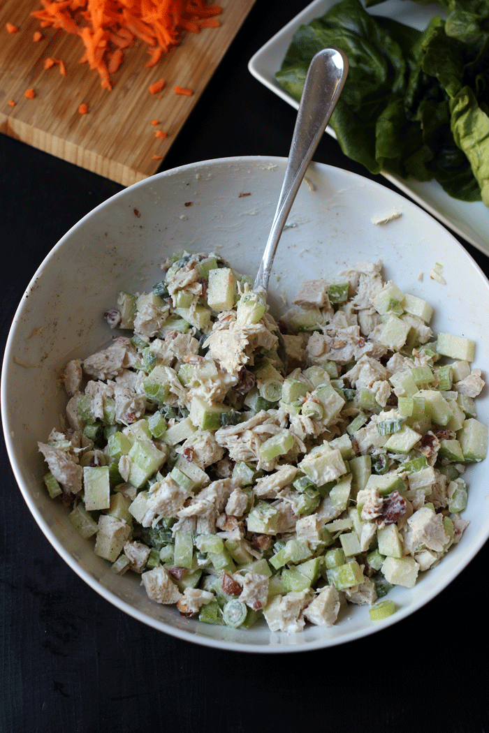 chicken salad mixed in bowl