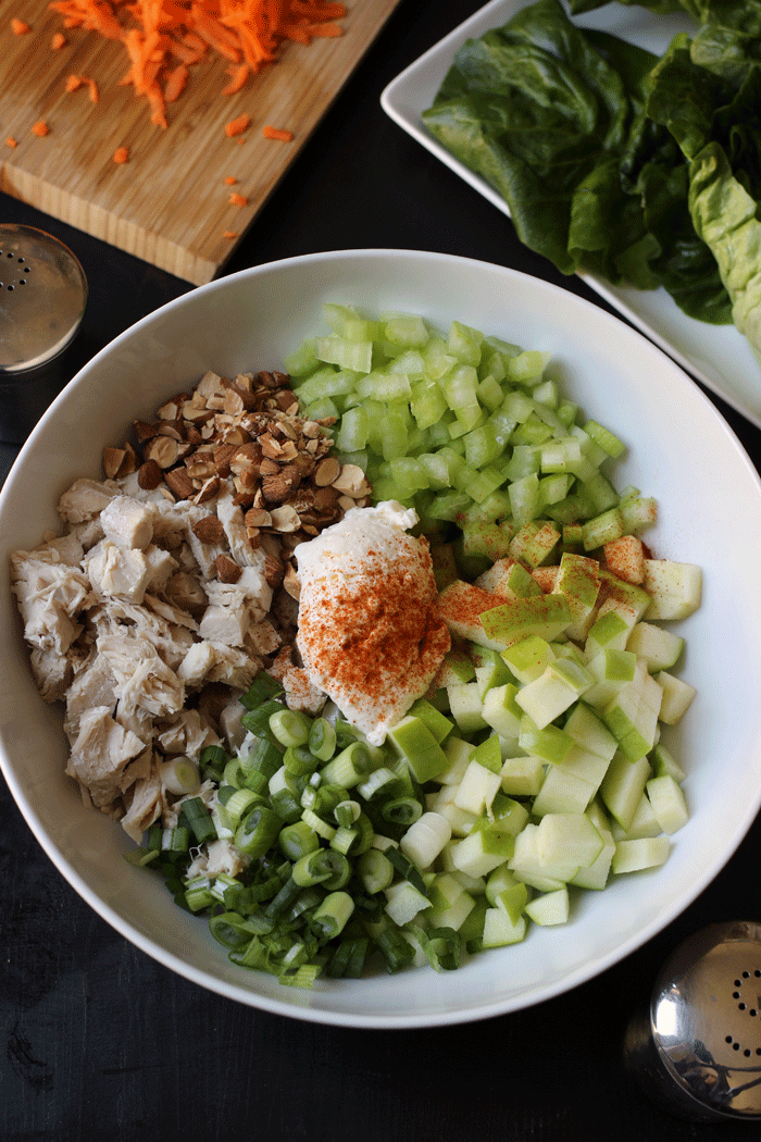 ingredients for chicken salad in bowl