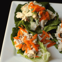 plate of chicken salad wraps