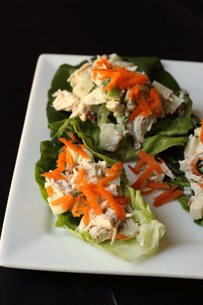 plate of chicken salad lettuce wraps