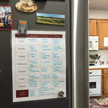 weekly meal plan on the fridge