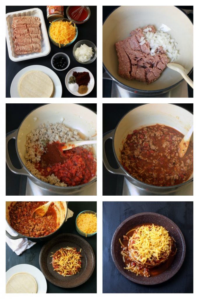 step by step photos of making chili stacks