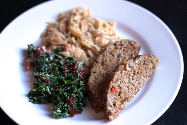 A plate of food, with Meatloaf