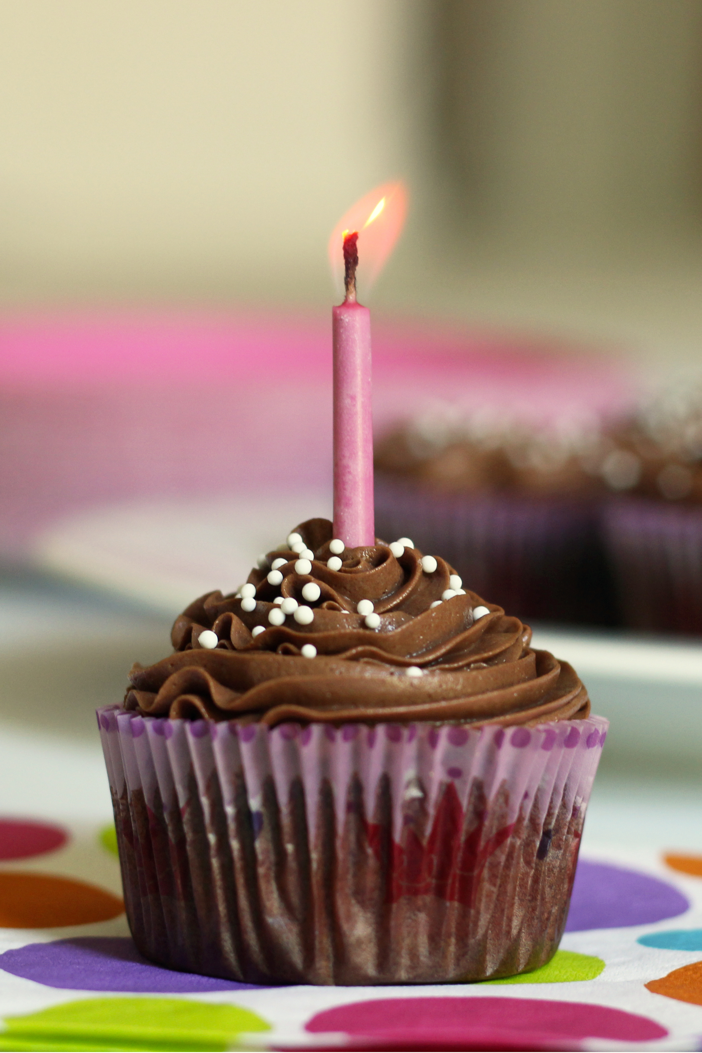 chocolate frosted cupcake with candle