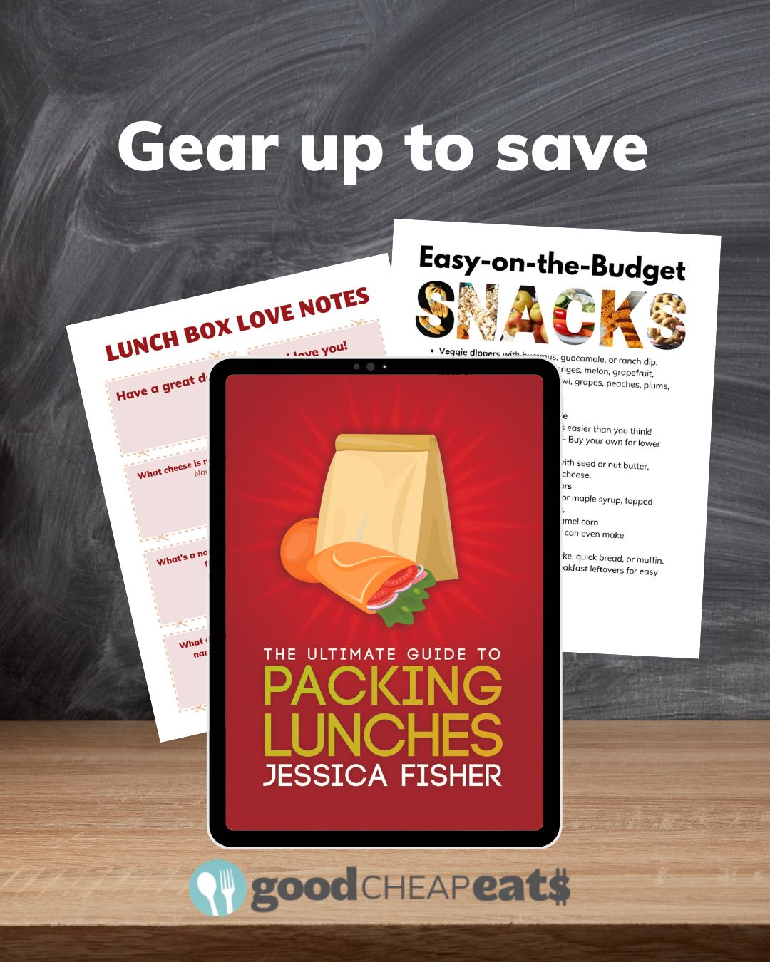 collage of packing lunches guide with other printables.
