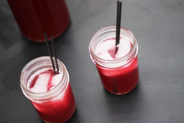 Cranberry Soda in mason jars