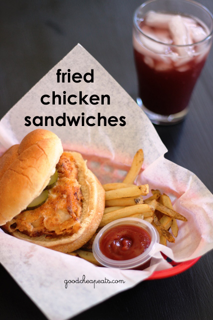 basket with fried chicken sandwich and fries