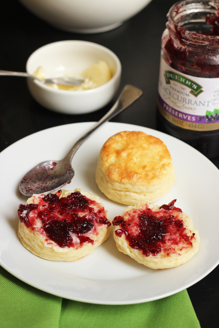 plate of Flaky Buttermilk Biscuits with jam