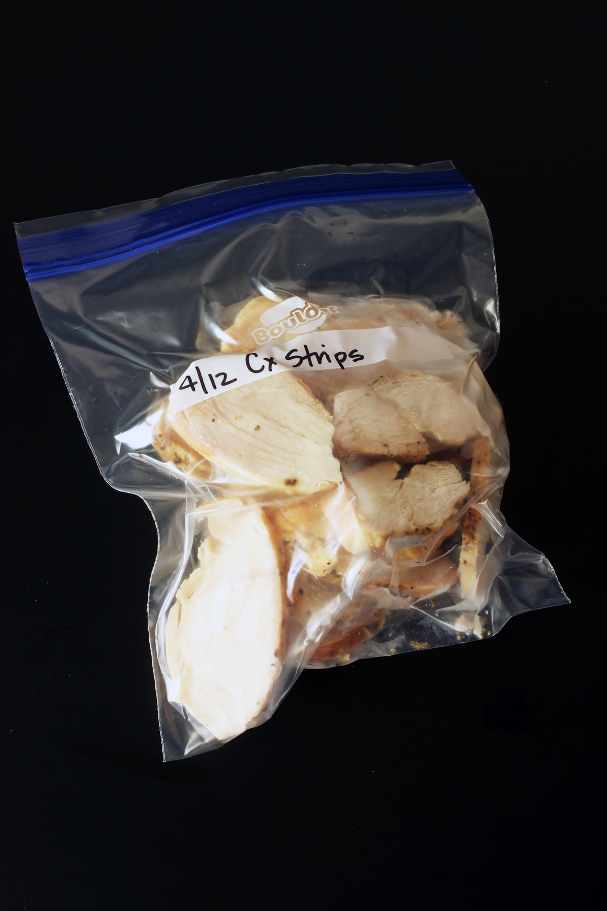 grilled chicken slices in freezer bag