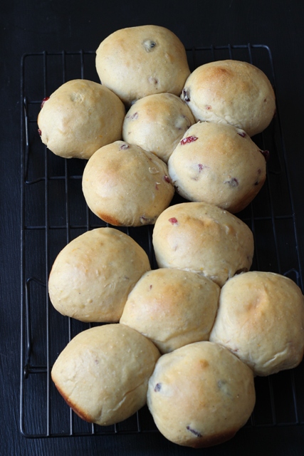 Whole Wheat Cranberry Rolls on cooling rack