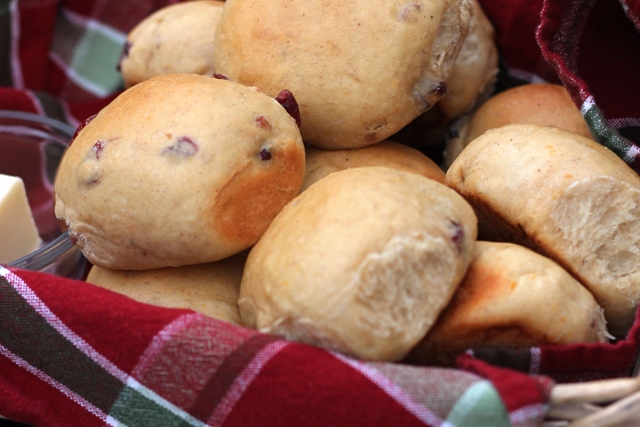 Whole Wheat Cranberry Rolls in a basket