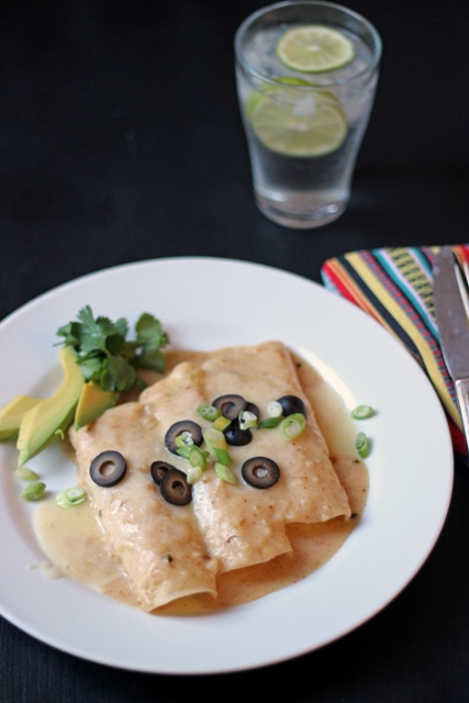 Creamy Turkey Enchiladas | Good Cheap Eats - a great way to use up leftover turkey. Other meats work, too.