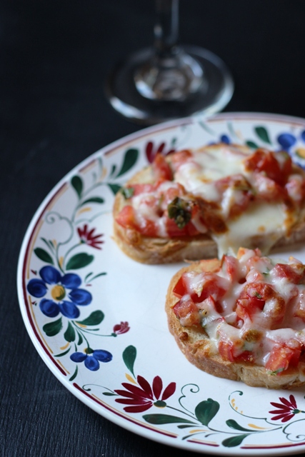 Bruschetta toasts on plate