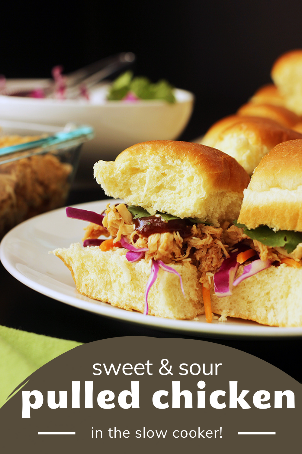 pinterest image for sweet and sour pulled chicken