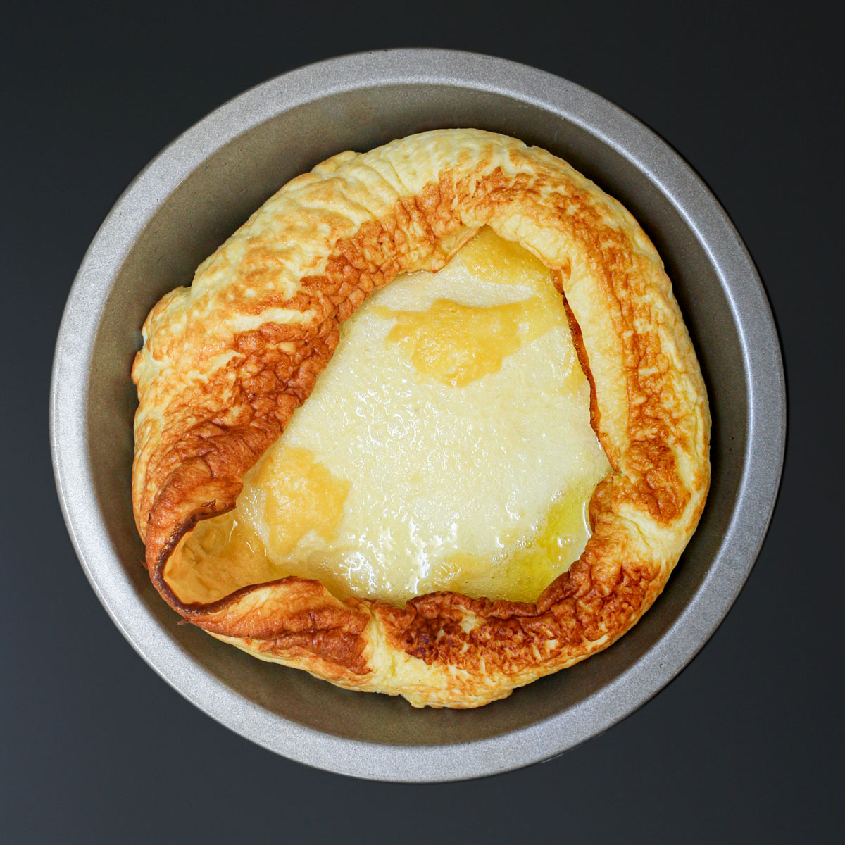 puffed pancake in pie plate.