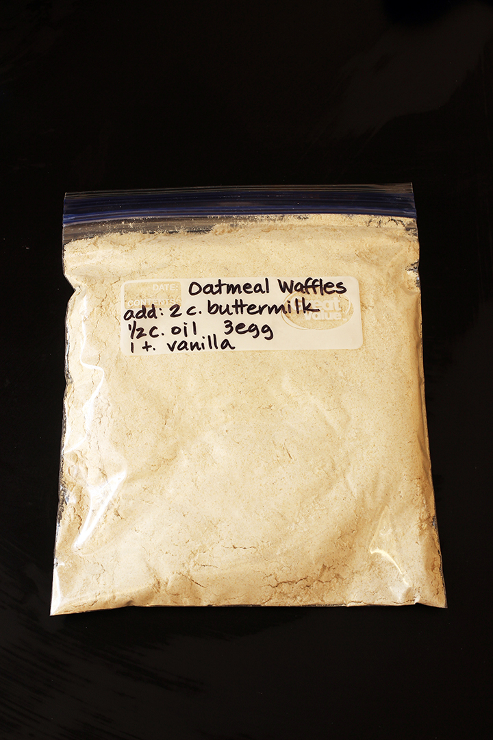 oatmeal waffle mix in ziptop bag