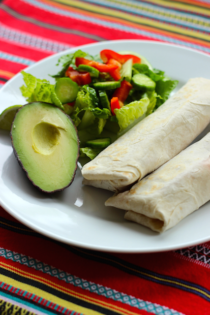 A plate of Burritos and avocado