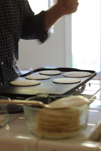 Tortillas on griddle