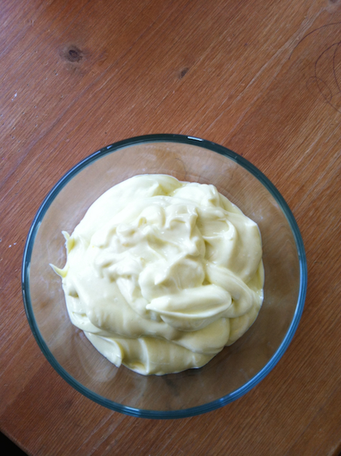 homemade mayo in a glass dish