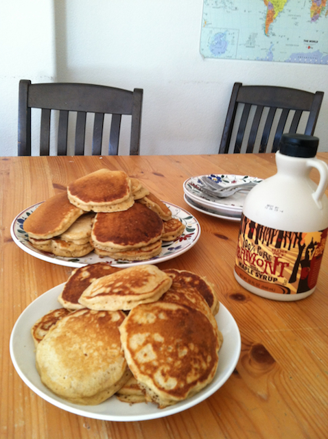 plates of pancakes on table