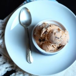 A dish of Apricot and Chocolate ice cream