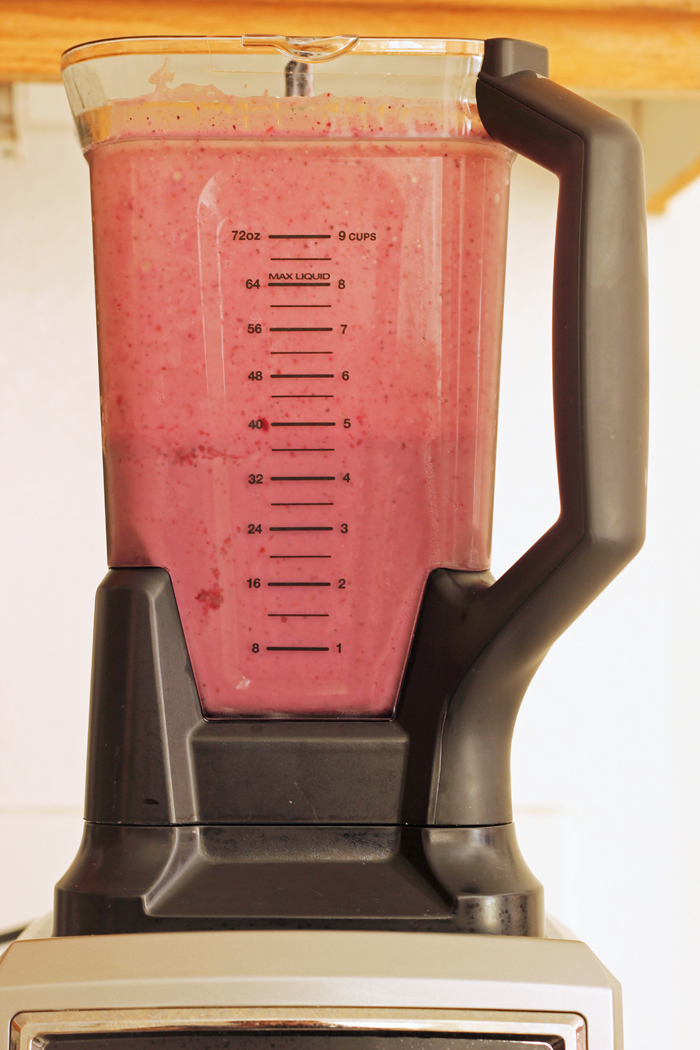 blender full of pink smoothie