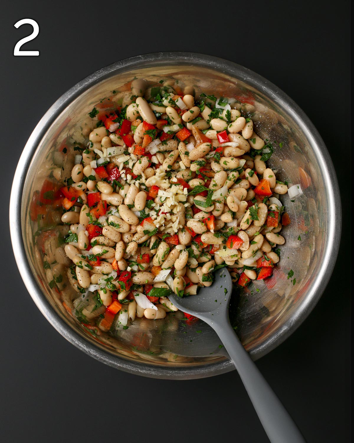 seasonings added to bean salad.