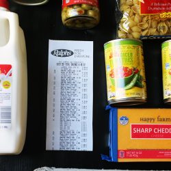 Ralphs receipt with groceries in a flatlay