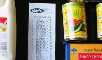 Ralphs receipt with groceries in a flatlay