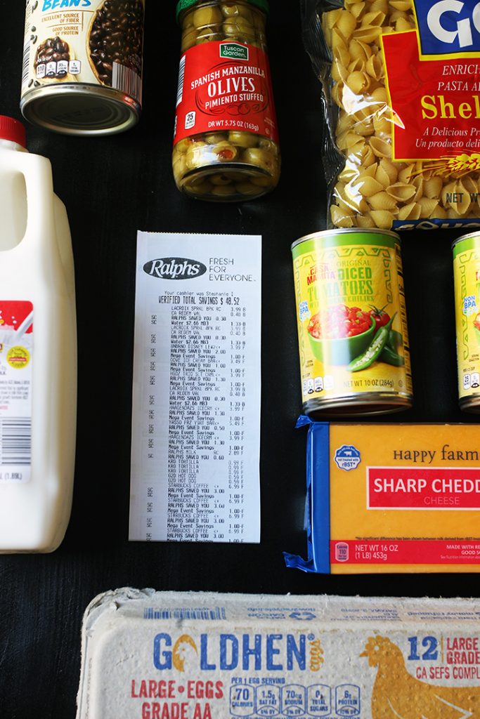 Ralphs receipt with groceries in a flatlay
