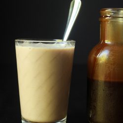 glass of chocolate milk and syrup