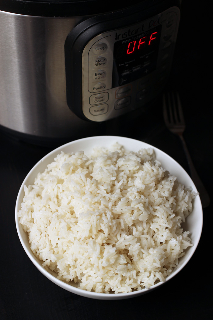 bowl of rice next to instant pot