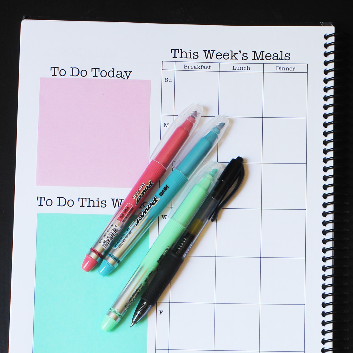 weekly planner for meals and to-do's.