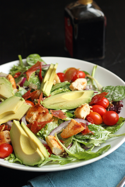 salad with chicken and prosciutto on plate