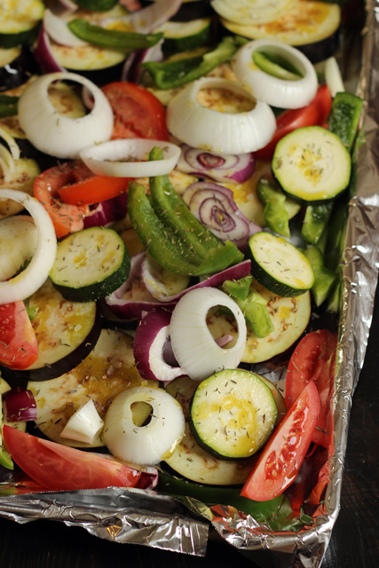 vegetables on tray to bake for escalivada