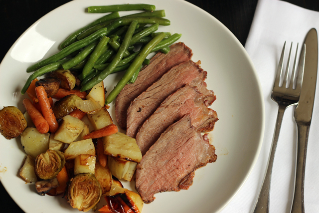 A plate of Tri-tip and vegetables