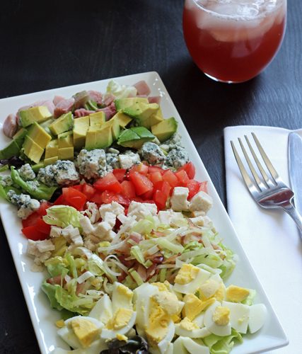 cobb salad on rectangular platter