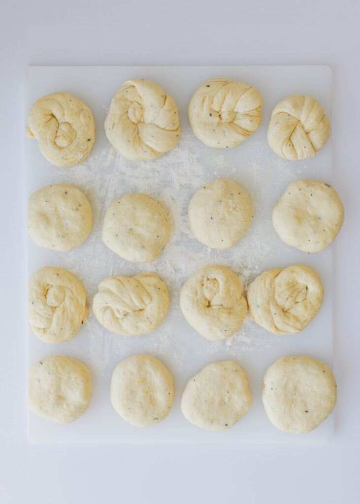 each portion formed into rounds or twists.