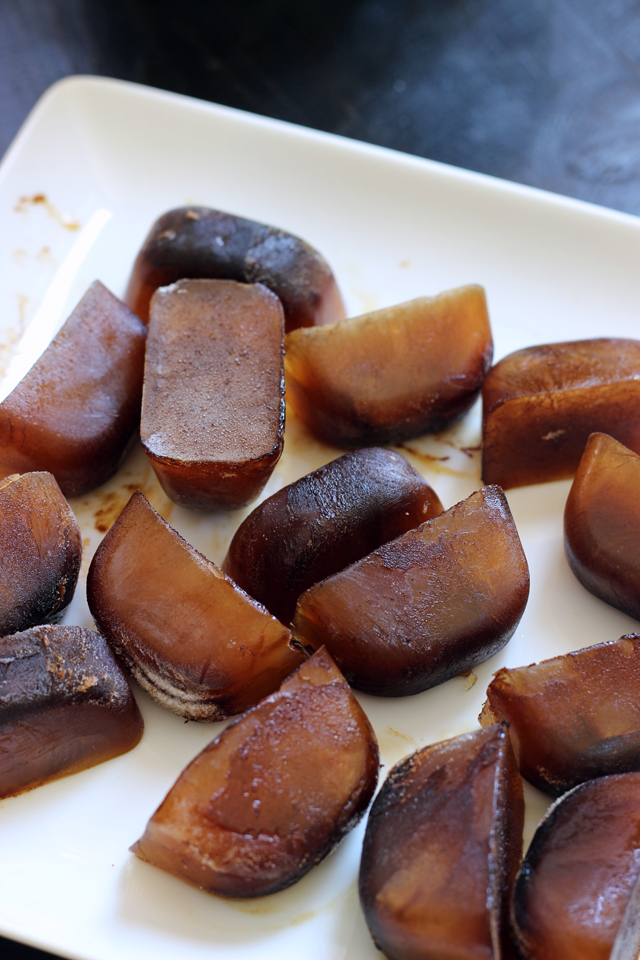 A plate of frozen coffee cubes