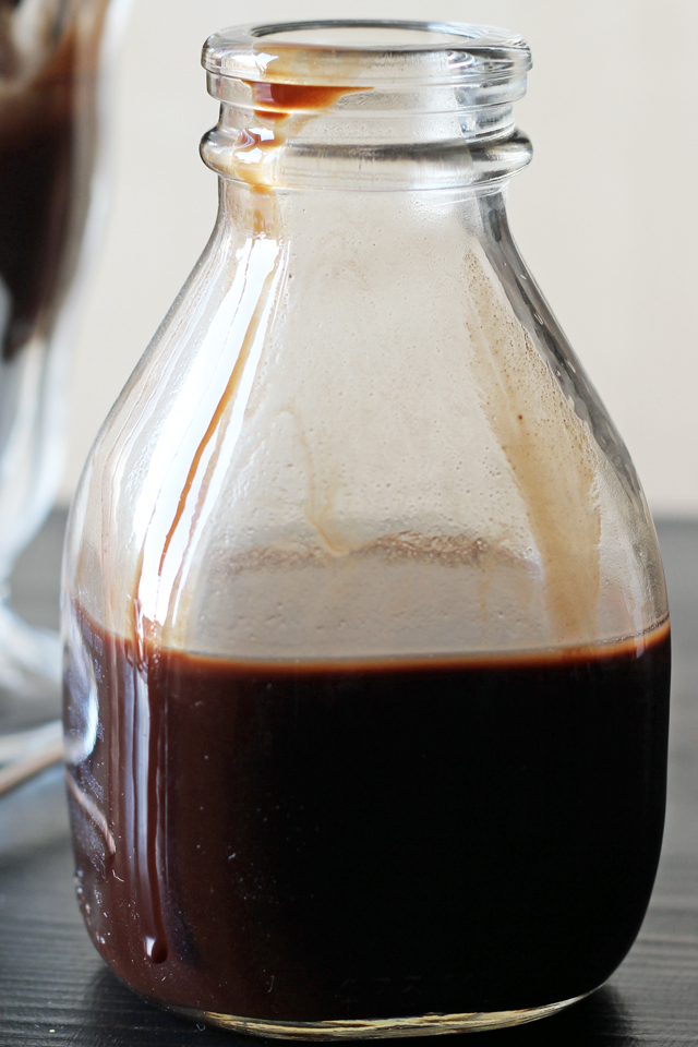 A close up of a bottle of mocha syrup