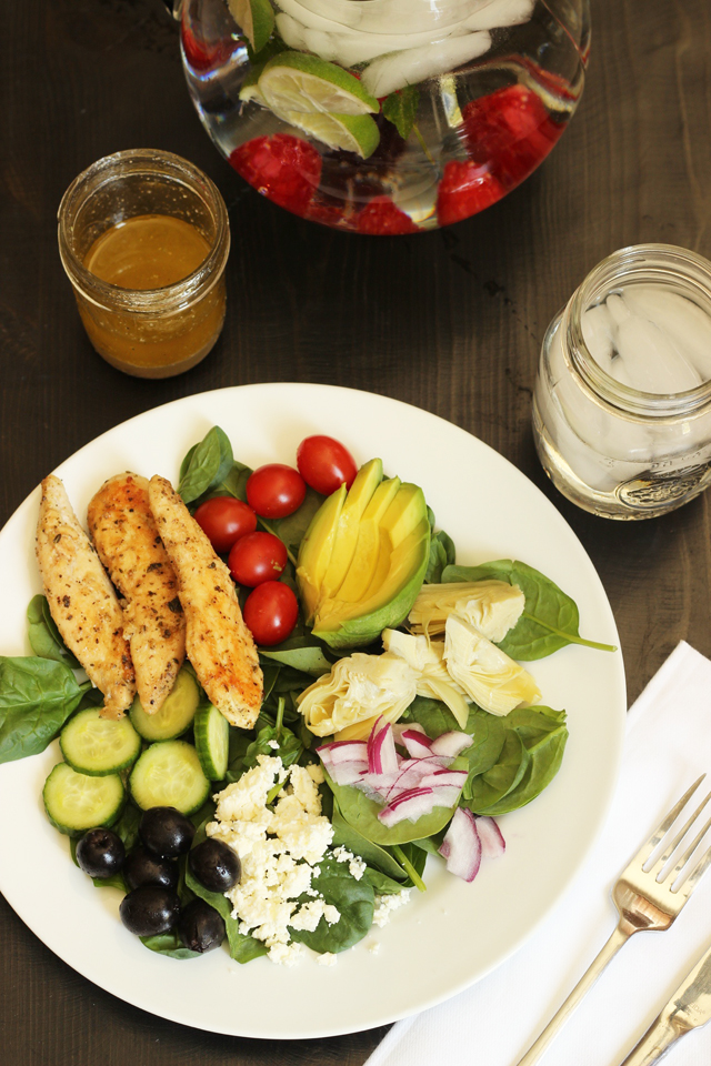 A plate of Greek Salad with Chicken