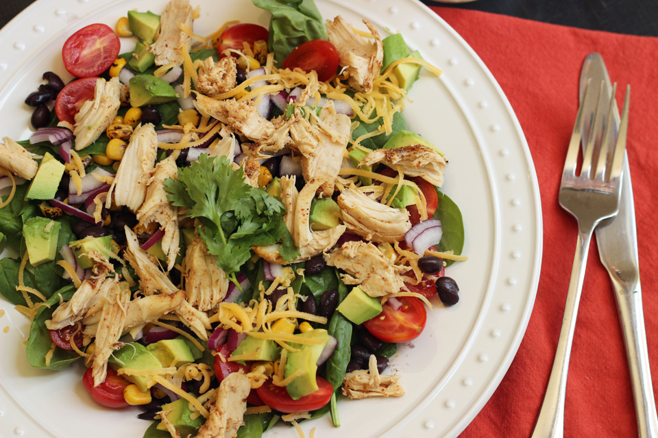 Santa Fe Salad On a plate with fork and knife