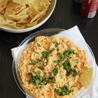 bowl of chips and chicken dip on plate