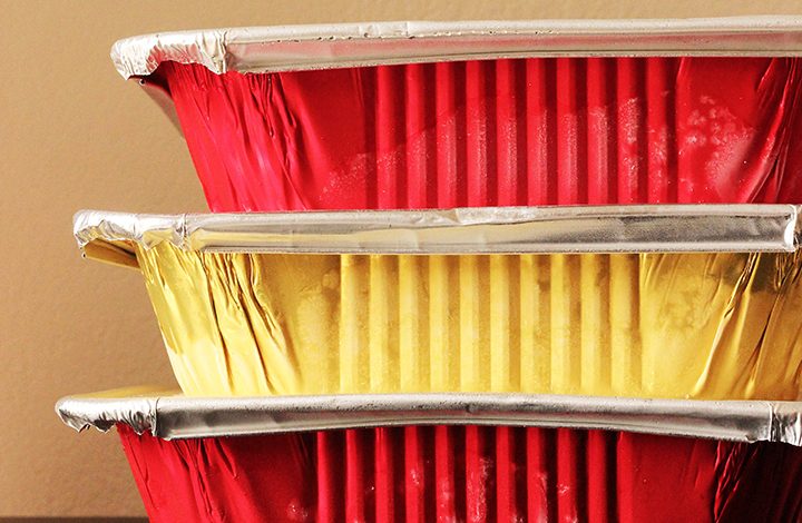 gold and yellow freezer meals stacked on table