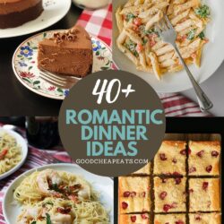 collage of romantic dinner recipes, with text overlay