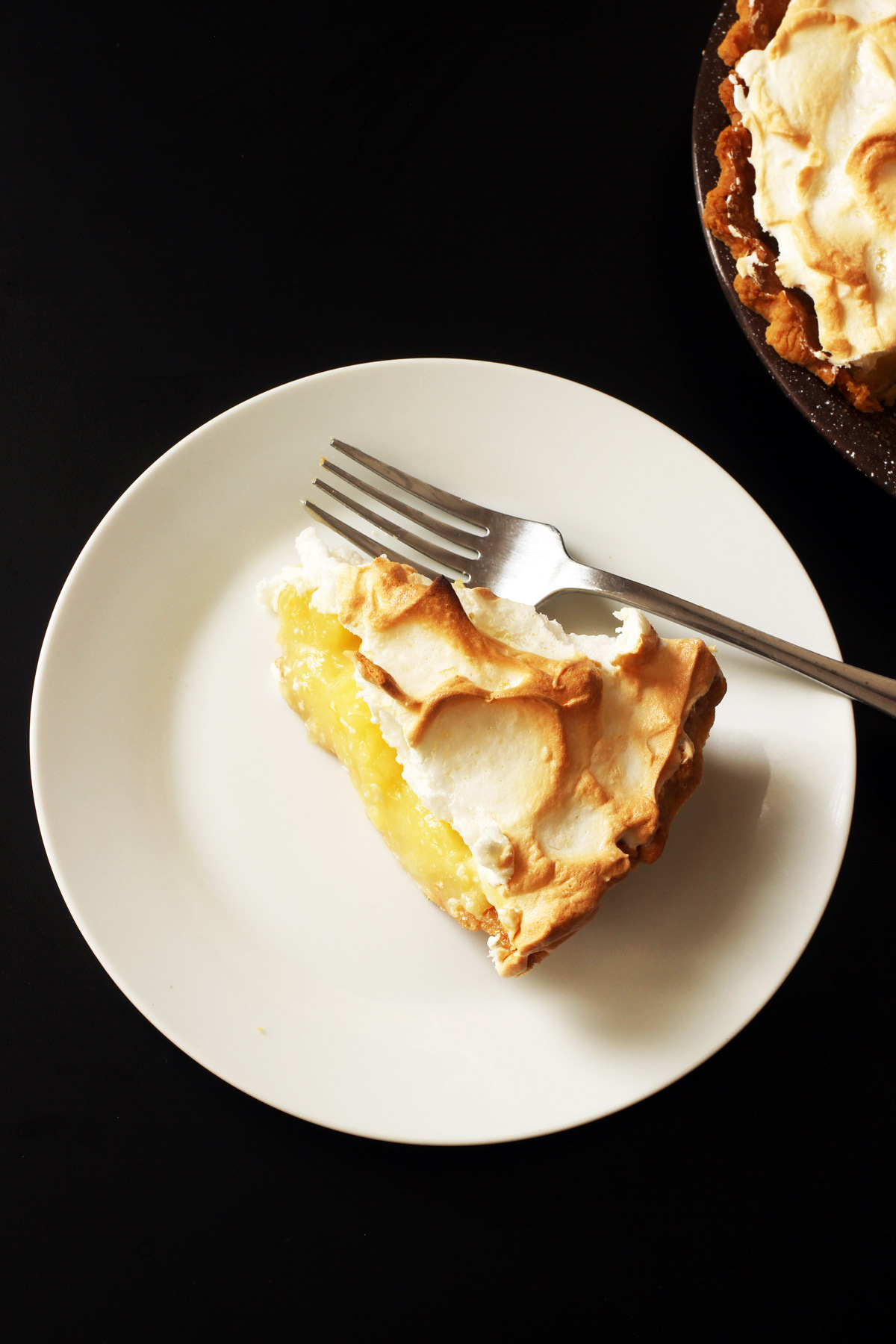 slice of pie on a plate with a fork