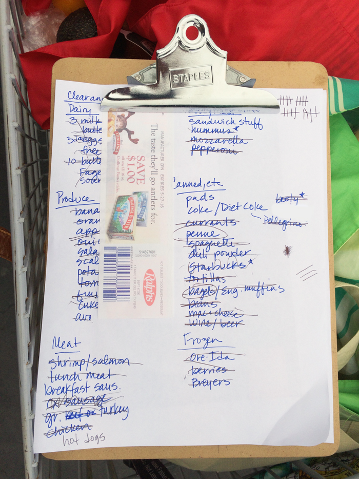 grocery list on clipboard