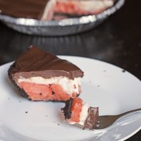 A piece of sorbet pie on plate with fork