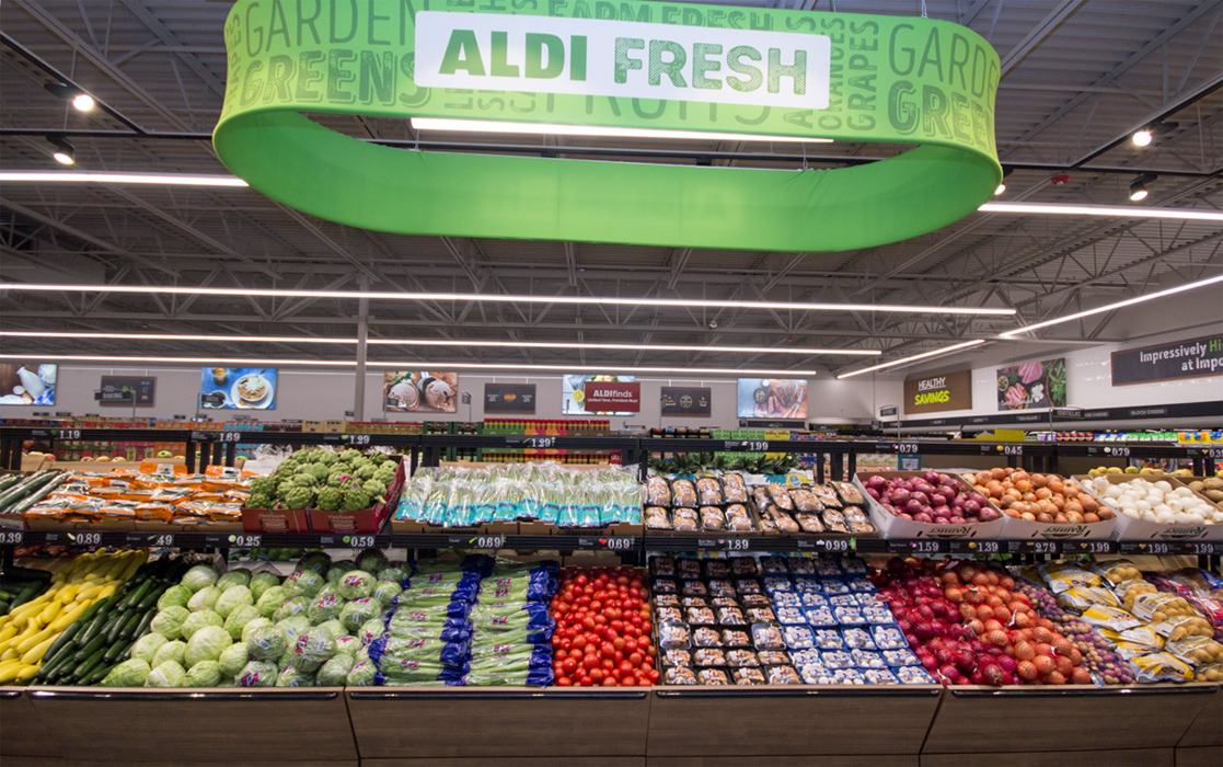 Aldi store filled with lots of produce